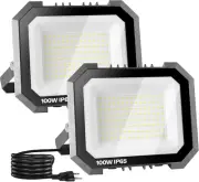 2 Pack LED Flood Lights Outdoor, 100W 10000LM Super Bright Floodlight outside Wo