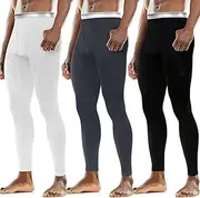 [Cutecrop] 3 Pack Men's Thermal Underwear Pants Fleece Lined Thermal Pant Thermal Leggings for Men Base Layer Bottoms