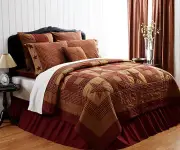 NINEPATCH STAR 1pc King QUILT : FARMHOUSE RED BROWN RUSTIC PRIMITIVE