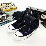 在飛比找遠傳friDay購物優惠-女 CONVERSE超高筒帆布鞋--黑紫--04U17012