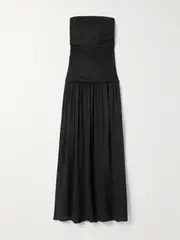 [Faithfull] Faithfull - Hedy Strapless Gathered Linen And Voile Maxi Dress - Black - small small Black