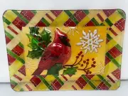 Christmas Cardinal Serving Platter Glass Embossed Winter Lodge Jennifer Brinley