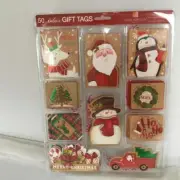 CHRISTMAS GIFT TAGS 50 PCS MERRY DELUXE PRESENT XMAS LABELS RED/ WHITE CORD TIES