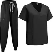 [ThreeH] Scrub for Women Classic V-Neck Top & Yoga Jogger Pants Medical Scrub Set for Healthcare Beauty Salon