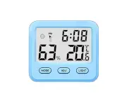 Hygrometer indicator room thermometer with built-in clock and time display for home, office-blue