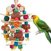 SUSOO Large Bird Chewing Hanging Toy for Bird Cage, Parrot Birds Toy with Natural Peppered Wood, Aviary Hanging Chewing Toys for African Grey Parrots, Macaws, Cockatoos and Amazon Parrot (56cm/22 in)