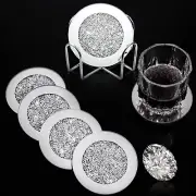 Crushed Diamond Decor Glass Coaster Coasters Set of 6 with 1 Holder, Crystal ...