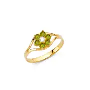 Kid 14k Yellow Real Gold Birthstone August Peridot Children Girl Boy Ring Band