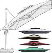 Double Top Replacement Canopy 10x10ft Square Offset Umbrella Fabric Replacement, Cantilever Umbrella Replacement Cloth(Light Gray)
