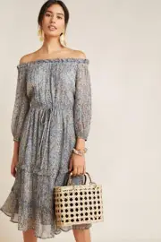 Anthropologie Kira Off The Shoulder Tiered Peasant Dress Floral Size 14 NWT