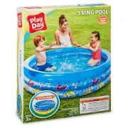 Play Day 3-Ring Inflatable Lil Kids Toddler Swimming Pool ~ Blue w/ Sharks ~ New