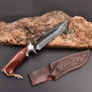 Damascus Steel Hunting Knife Fixed Blade With Sheath Camping Outdoor Survival