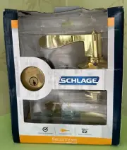 SCHLAGE EXTERIOR DOOR SECURITY LOCK SET (LEVERS & DEADBOLT):NIB POLISHED BRASS