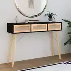 vidaXL Console Table Black 105x30x75 cm Solid Wood Pine&Natural Rattan 2BB