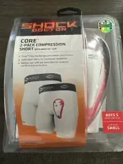 Shock Doctor Youth Core Compression Shorts 2-Pack with Bio-Flex Cup - White SM