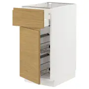 METOD / MAXIMERA base cab w wire basket/drawer/door, white/Voxtorp oak effect, 40x60x80 cm