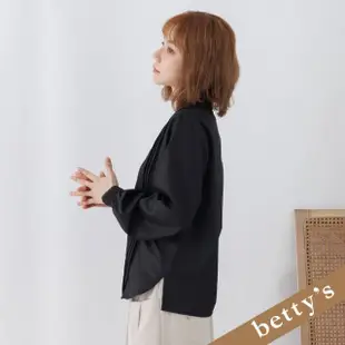 【betty’s 貝蒂思】蕾絲壓褶V領木耳邊襯衫(黑色)