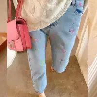在飛比找momo購物網優惠-【BBHONEY】韓國東大門設計款彩色潑漆牛仔褲(S/M/L