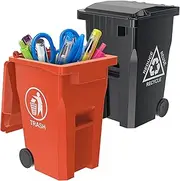 Miniature Trash Can Bin Stationery Organizer and Unique Tiny Size Recycling Cans Set Pencil Cup Desktop Holder Black Orange 2-Pack