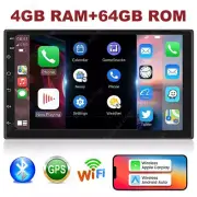 7" Double Din Car Stereo WiFi Touchscreen Bluetooth Audio Receiver GPS/FM/4+64GB (for: Ford)