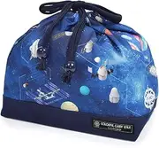N3485600 Drawstring Lunch Bag with Gusset, Medium, Drawstring Bag, Kids, Stylish, Gusset, Cute, Future Planet Exploration and Spaceship, Colorful Candy Style