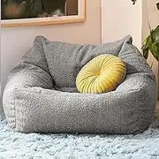 Bean Bag Chair Top Faux Cashmere Fleece Bean Bag Cover No Filler Adult Beanbag Chair Pouf Ottoman Sac Nest Floor Seat Sofa Couch Living Room Furniture (Color : Gray, Size : Empty Cover)