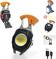 COB Keychain LED Light,Multifunctional COB Keychain Flashlight, Magnetic Small Torch,Mini Keychain Tools with Screwdriver,Bottle Opener, fire Lighter etc. for Outdoor Camping Hiking(Orange)