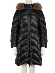 Black Fur Trim Hood Puffer Coat