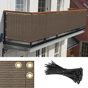 Goleray 3'x25' Brown Balcony Privacy Screen Fence Outdoor Patio Mesh Shade Net Cover, UV Protection Shade Cloth Temporary Fencing for Apartment Railing Porch Deck
