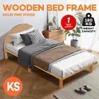 ACA Bed Frame King Single Mattress Base Platform Round Headboard Bedroom Bed Oak