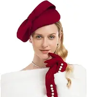 [HIMESPORT] Women Wool Felt Rhinestone Beret Wedding Hats with Feather Fashion Caps Elegant Church Tea Party Fedoras Chapeau