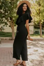 Roolee Papillion Ruffle Jumpsuit Black Size Small Style #IR9196