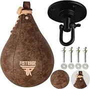 FISTRAGE Speed Ball Boxing Bag Leather MMA Muay Thai Training Punching Dodge Striking Kit with Free Hanging Swivel Workout Speedball Kicking Platform Equipment