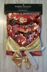 Robert Stanley Home Collection Red & Gold Jacquard Table Runner w/Bows 72" x 14"