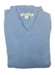 XL Amazon Essentials Light Blue Knit Sweater V Neck 100% Cotton