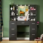 Black Dressing Table LED Vanity Mirror Dresser Bedroom Furniture Makeup 7Drawer