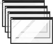 [Ynaquest] Clear Zipper Pouches,Plastic Zipper Pouches,Clear Organizer Bags,Clear Zipper Bags for Organizing,Waterproof Zipper Pouches,Ideal for Travelling, Document Storage, Office Organisation 4 Pieces（Black）