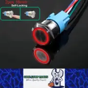 2 x Red LED 16mm Metal Push Button Switch 12V-24V Pre-Wired Self-Locking Switch