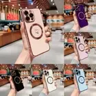 Magsafe Back Cover For iPhone 16 15 14 13 12 11 Pro Max Plus Plating Heart Case