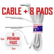 TENS EMS ELECTRODE PADS CABLE + 5cm x 5cm x 8 PREMIUM PADS