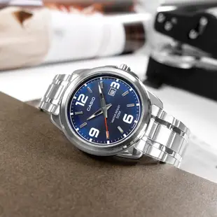 CASIO 卡西歐 / 簡約時尚 數字刻度 日期 不鏽鋼手錶 情侶對錶 藍色 / 43mm+31mm