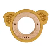 Urban Koala 8.5cm Silicone/Wood Teether Ring Baby/Infant Feeding Mustard/Natural