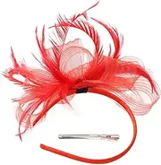 [CALLARON] Fascinators Hair Clip Headband Hat for Women Tea Party Hat Ponytail Hole Red