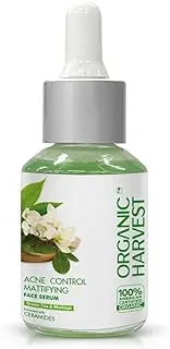 Organic Harvest Acne Control Mattifying Face Serum: Green Tea & Moringa | For Oily & Combination Skin, Fights Pimples & Acne, 100% American Certified Organic, Paraben & Sulphate Free – 30ml