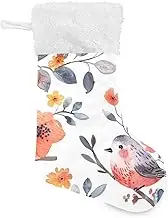 XYMZR Christmas Stocking Colorful Bird Grey Floral 18” Christmas Stockings with Plush Faux Fur Cuff Decoration for Holiday Family Party, Multi-colored