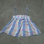 LOFT Women's Plaid Smocked Crop Top Blue Pink Rayon Size M Adjustable Straps