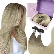 Fshine Bondings Real Hair Extensions Balayage 50 cm / 20 Inches 1 g per Strand Ombre Light Brown to Platinum Blonde 50 g Straight Real Hair Keratin Bondings Hair Extension Real Hair