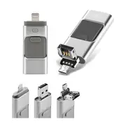 Silver 3 in 1 Flash Drive USB Memory Stick for IOS Android iPhone