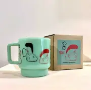 RARE Barry McGee Milk Glass Mug Jade On Sundays Watari Museum Fire King