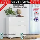 High Gloss Side Cabinet With 2 Door Drawer Sideboard Storage White Furniture